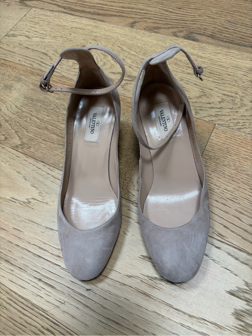 Valentino Taupe Suede Ankle-Strap Pumps